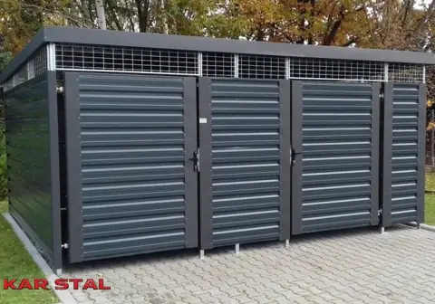 Grafitowa wiata śmietnikowa z drzwiami dwuskrzydłowymi – realizacja Kar Stal