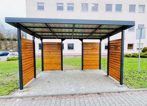 Wiata samochodowa carport 4x3 m z roletami drewnianymi — producent Karstal