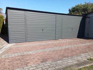 Garaż blaszany dwustanowiskowy 6x6 m z dachem jednospadowym — producent Karstal