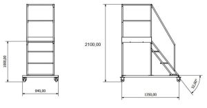 Aluminiowa drabina magazynowa jezdna z podestem 3+1 stopnie 1 m — producent Karstal
