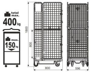 Wózek logistyczny składany, ocynkowany 60x80x180